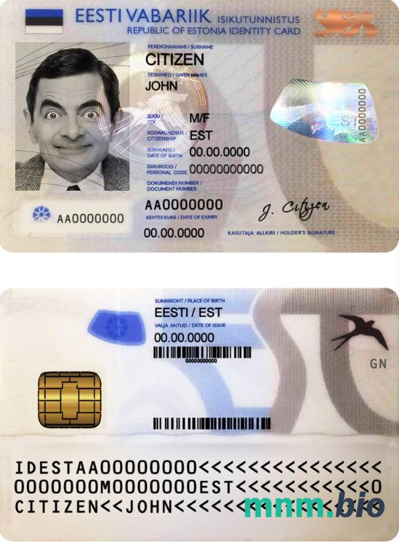 Szablon dowodu osobistego Estonii w PSD, w pełni edytowalny